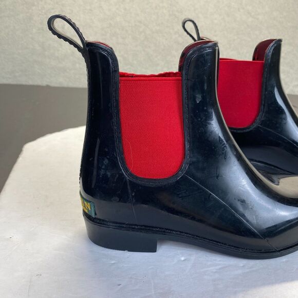 Lauren Ralph Lauren Women's Tally Ankle Rain Boots Size 6 Black Red,Pull On - Picture 9 of 11